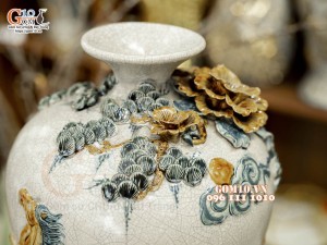 Mai bình men rạn đắp nổi Mã Đáo Thành Công, cao 50cm