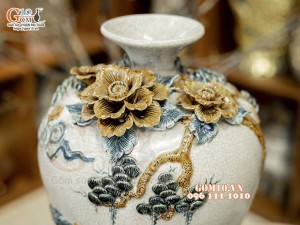 Mai bình men rạn đắp nổi Mã Đáo Thành Công, cao 50cm