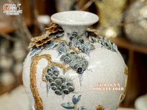 Mai bình men rạn đắp nổi Mã Đáo Thành Công, cao 50cm