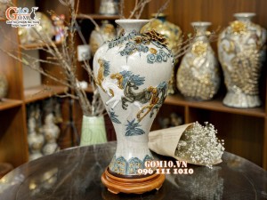 Mai bình men rạn đắp nổi Mã Đáo Thành Công, cao 50cm