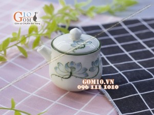 Bình mắm men kem vẽ sen xanh - Chỉ xanh