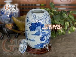 Bình nước men rong cổ họa tiết Lý ngư vọng nguyệt , (HẾT HÀNG)