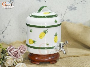 Bình nước men trắng vẽ dứa chỉ xanh 2,5 Lít 