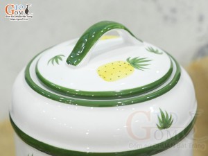 Bình nước men trắng vẽ dứa chỉ xanh 2,5 Lít 