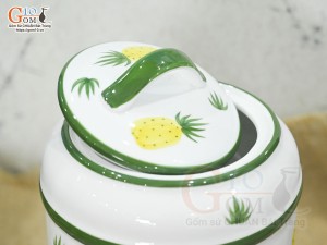 Bình nước men trắng vẽ dứa chỉ xanh 2,5 Lít 