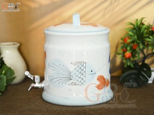 Bình nước men trắng vẽ tiểu ngư, 4L
