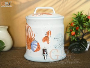 Bình nước men trắng vẽ tiểu ngư, 4L