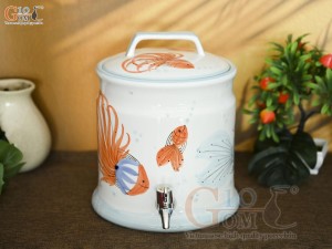 Bình nước men trắng vẽ tiểu ngư, 4L