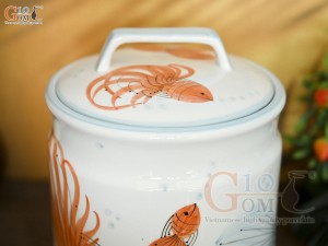 Bình nước men trắng vẽ tiểu ngư, 4L