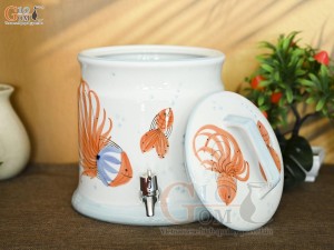 Bình nước men trắng vẽ tiểu ngư, 4L