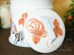 Bình nước men trắng vẽ tiểu ngư, 4L