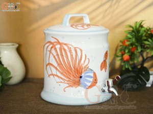 Bình nước men trắng vẽ tiểu ngư, 4L