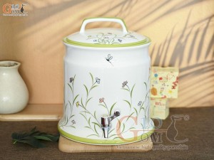 Bình nước vòi nhựa men trắng vẽ hoa, dung tích 10l