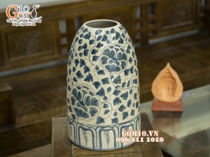 Bình phong thủy dáng chuông men rạn cổ vẽ hoa dây, 43cm