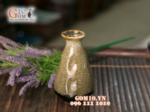 Bình sake rót rượu nhỏ men gấm vàng 13cm