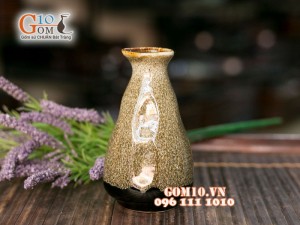 Bình sake rót rượu nhỏ men gấm vàng 13cm