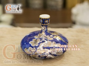 Bình tài lộc dáng dẹt vẽ Vàng cao cấp họa tiết Thuận Buồm Xuôi Gió, cao 15cm