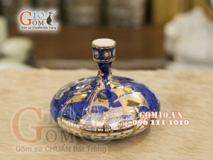 Bình tài lộc dáng dẹt vẽ Vàng cao cấp họa tiết Thuận Buồm Xuôi Gió, cao 15cm