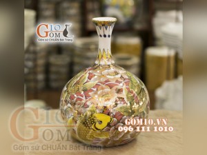 Bình tài lộc mini vẽ Vàng cao cấp họa tiết Cát Tường, cao 26cm