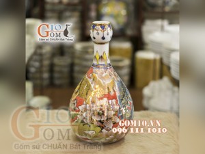 Bình tài lộc mini vẽ Vàng cao cấp họa tiết Cát Tường, cao 30cm