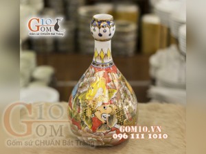 Bình tài lộc mini vẽ Vàng cao cấp họa tiết Cát Tường, cao 30cm