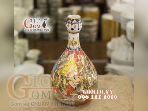 Bình tài lộc mini vẽ Vàng cao cấp họa tiết Cát Tường, cao 30cm