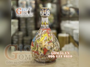 Bình tài lộc mini vẽ Vàng cao cấp họa tiết Cát Tường, cao 30cm