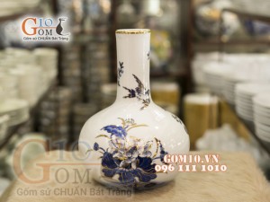 Bình tài lộc mini vẽ Vàng cao cấp họa tiết Chim Hoa, cao 27cm