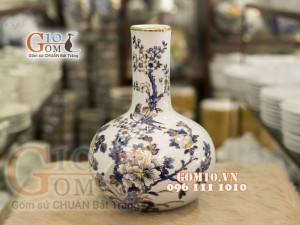 Bình tài lộc mini vẽ Vàng cao cấp họa tiết Chim Hoa, cao 27cm