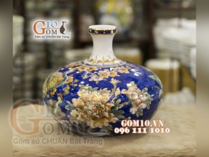 Bình tài lộc mini vẽ Vàng cao cấp họa tiết Công Đào Phú Quý, vuốt tay, cao 23cm