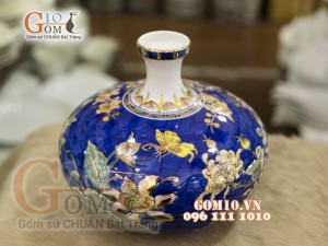 Bình tài lộc mini vẽ Vàng cao cấp họa tiết Công Đào Phú Quý, vuốt tay, cao 23cm