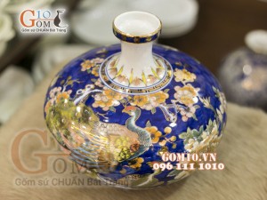 Bình tài lộc mini vẽ Vàng cao cấp họa tiết Công Đào Phú Quý, vuốt tay, cao 23cm