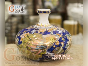 Bình tài lộc mini vẽ Vàng cao cấp họa tiết Công Đào Phú Quý, vuốt tay, cao 23cm