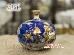 Bình tài lộc mini vẽ Vàng cao cấp họa tiết Thuận Buồm Xuôi Gió, cao 16cm