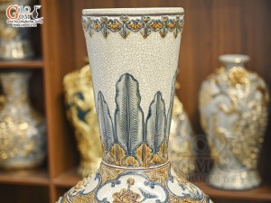 Bình tỏi cổ thẳng men rạn đắp nổi tứ cảnh Tùng Cúc Sen Mai, cao 70cm