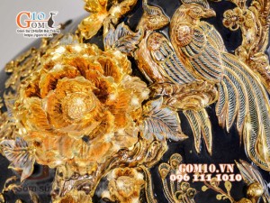 Bình tỏi Công Đào đắp nổi vẽ vàng 24k, nền xanh coban - cao 80cm