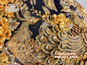 Bình tỏi Công Đào đắp nổi vẽ vàng 24k, nền xanh coban - cao 80cm