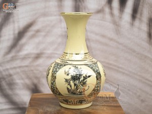 Bình tỏi dáng mới men cổ hoạ tiết tứ cảnh vẽ vàng 24k, cao 30cm