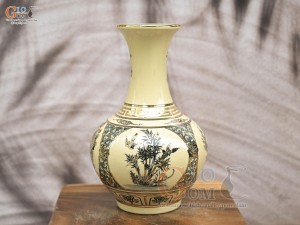 Bình tỏi dáng mới men cổ hoạ tiết tứ cảnh vẽ vàng 24k, cao 30cm