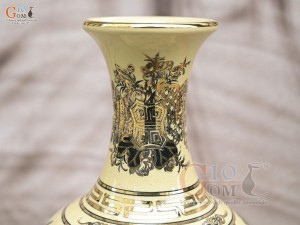 Bình tỏi dáng mới men cổ hoạ tiết tứ cảnh vẽ vàng 24k, cao 30cm