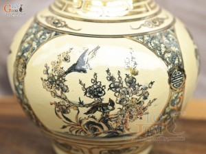 Bình tỏi dáng mới men cổ hoạ tiết tứ cảnh vẽ vàng 24k, cao 30cm