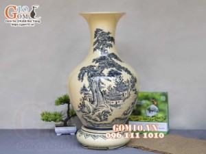 Bình tỏi men cổ họa tiết Sơn Thủy, cao 65cm (cả đế)