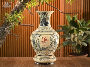 Bình tỏi men cổ họa tiết tứ cảnh chữ Lộc, cao 60cm (cả đế)