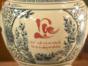 Bình tỏi men cổ họa tiết tứ cảnh chữ Lộc, cao 60cm (cả đế)