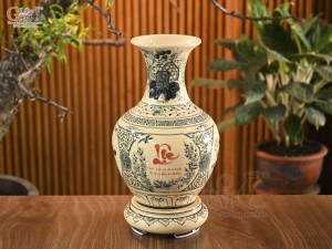 Bình tỏi men cổ họa tiết tứ cảnh chữ Lộc, cao 60cm (cả đế)