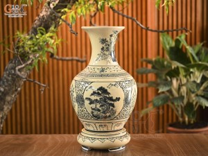 Bình tỏi men cổ họa tiết tứ cảnh chữ Lộc, cao 60cm (cả đế)