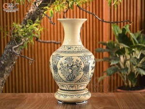 Bình tỏi men cổ họa tiết tứ cảnh chữ Lộc, cao 60cm (cả đế)