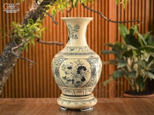 Bình tỏi men cổ họa tiết tứ cảnh chữ Lộc, cao 60cm (cả đế)