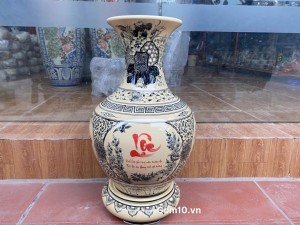 Bình tỏi men cổ họa tiết tứ cảnh chữ Lộc, cao 65cm (cả đế)