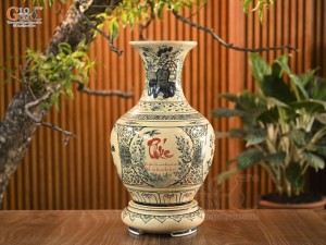 Bình tỏi men cổ họa tiết tứ cảnh chữ Phúc, cao 60cm (cả đế)